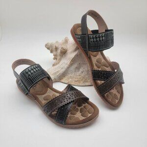 Corkys Elite Leather Flatform Strappy Sandals Black Size 7